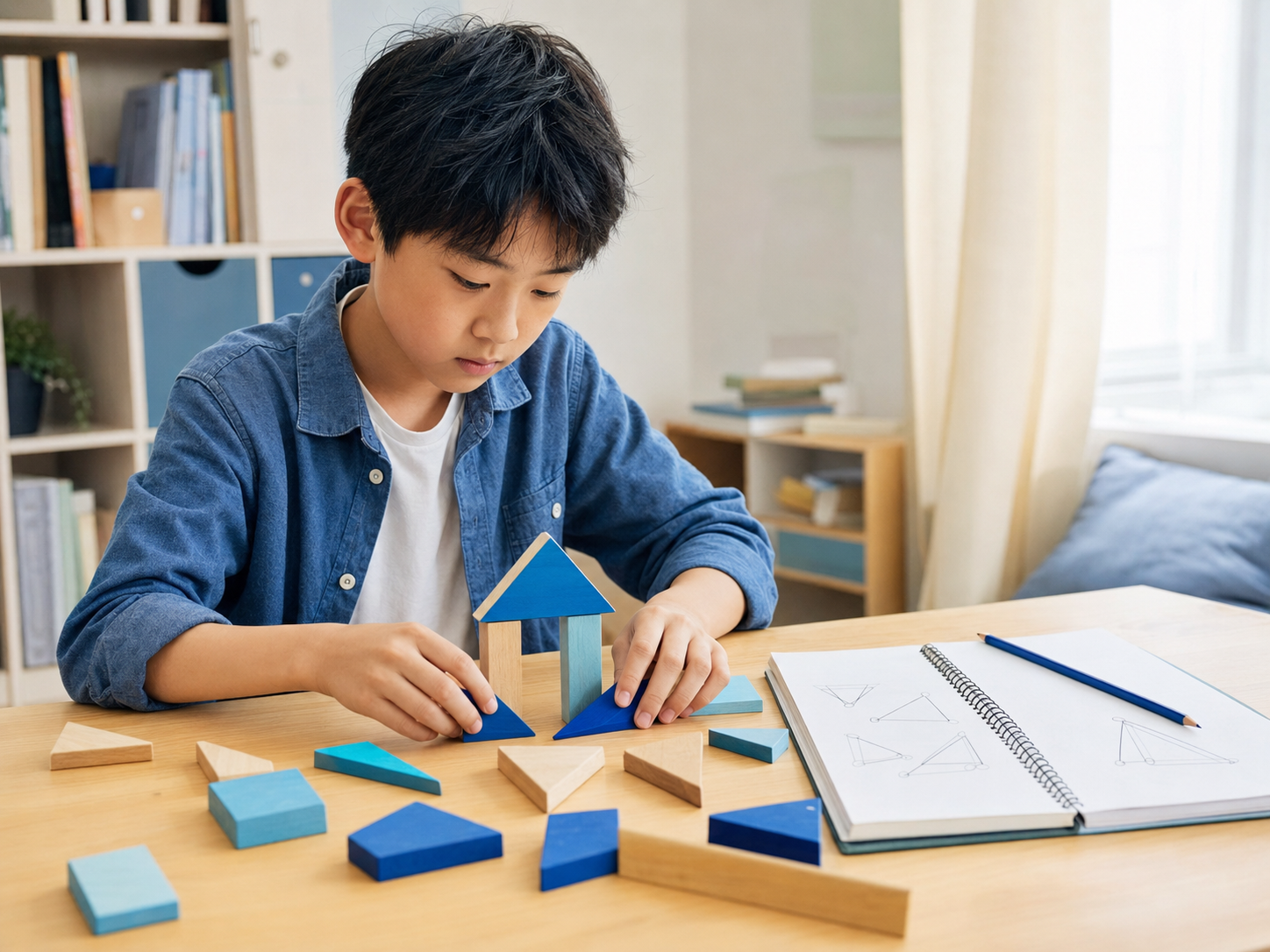 学生使用几何积木建立数学方法