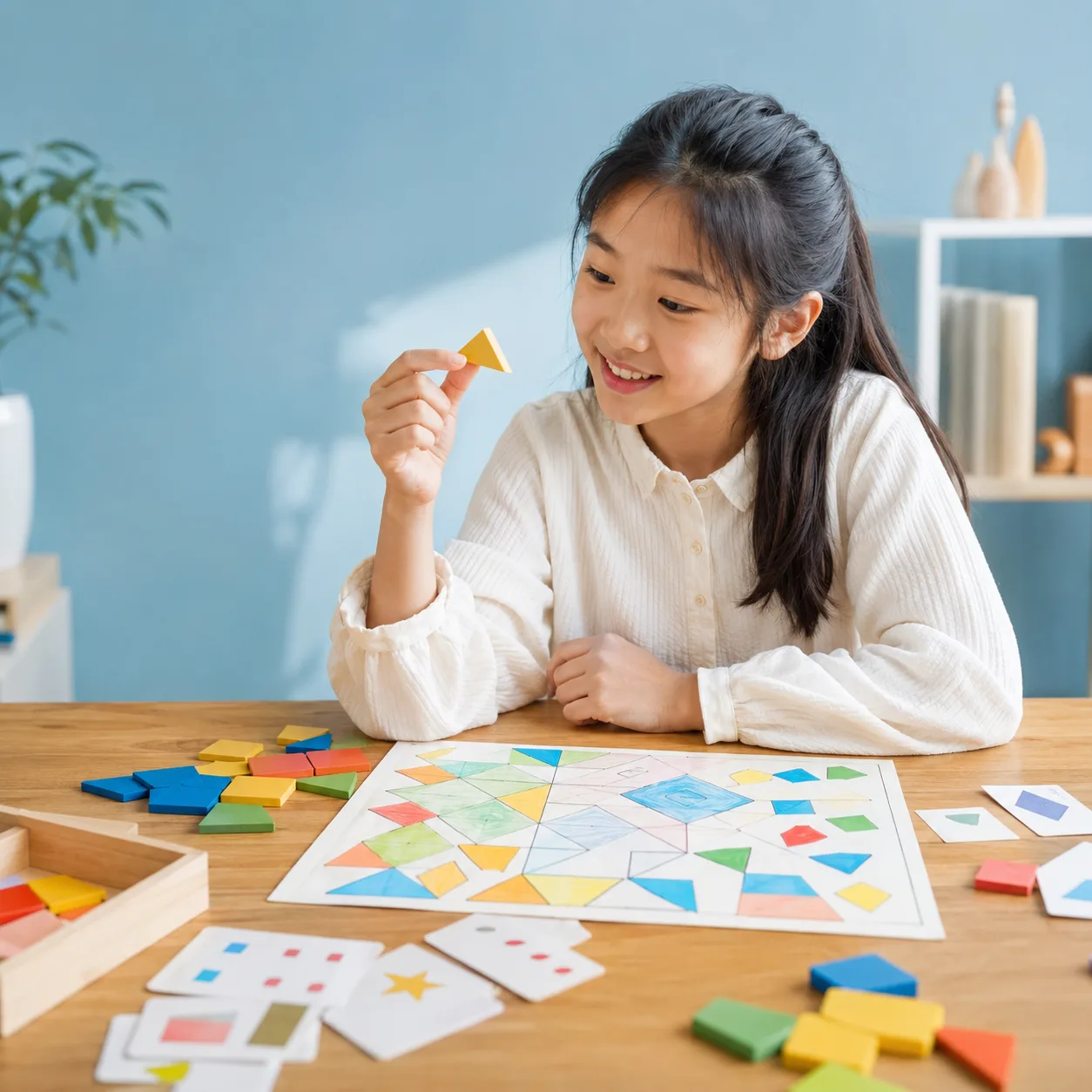学生通过几何拼图进行数学思维训练