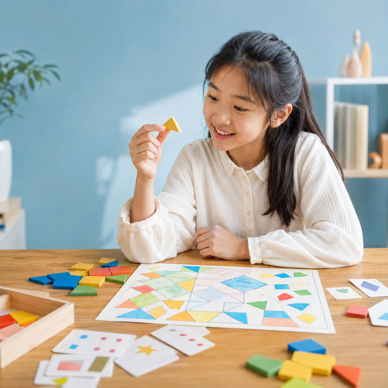 学生通过几何拼图进行数学思维训练